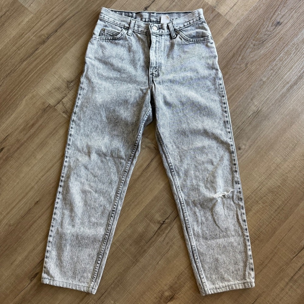 Vintage Brittania Grey Acid Wash High Waisted Straight Leg Jeans Distressed 27